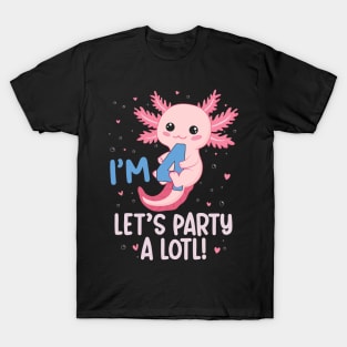 Funny 4th Birthday I'm 4 Years Old lets party Axolotl T-Shirt